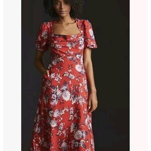 Maeve Red and White Floral Midi Dress